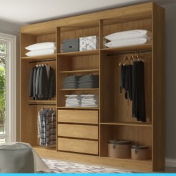 Guarda Roupa de Casal 250 x 230 Cm 6 Portas 3 Gavetas 3 Cabideiros MDP Branco Carvalho 1056 - MENU - 2