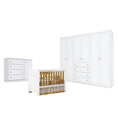 Quarto de Bebê Americano 6 Portas com Berço Americano Katatau Branco Acetinado Savana – Reller - Hen