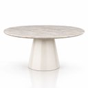 Ver imagem 1 de Mesa de Jantar Cone Oval 137x90 cm Tampo Quartzito Taj Mahal e Base Laca Off White