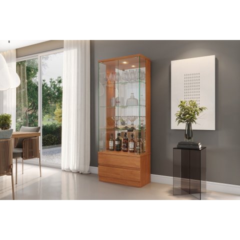 Cristaleira Diamante com LED e 2 Gavetas 71 cm Naturalle - Mavaular