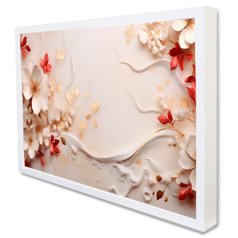 Quadro Decorativo Caixa Floral Luxo Flores Tacolado Moldura Caixa 3cm Branca sem Vidro 80 X 120cm