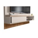 Ver imagem 4 de Painel Home P/ Tv até 65 Pol Vênus Ripado C/ 1 Porta e 2 Nichos 180x171cm Off White/freijo -