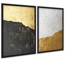 Ver imagem 1 de Kit 2 Quadros Abstratos Rústicos Preto Dourado 45x34cm - com Vidro:moldura Branca