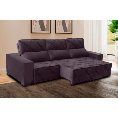 Sofá Retrátil e Reclinável 290 cm Montreal Veludo Tabaco Chamby Móveis