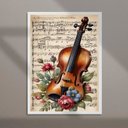 Ver imagem 2 de Quadro Vintage Violino com Flores 45x34cm - com Vidro:moldura Branca