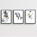 Ver imagem 1 de Kit 3 Quadros Decorativos Makeup Maquiagem 33x24cm - com Vidro:madeira Preta