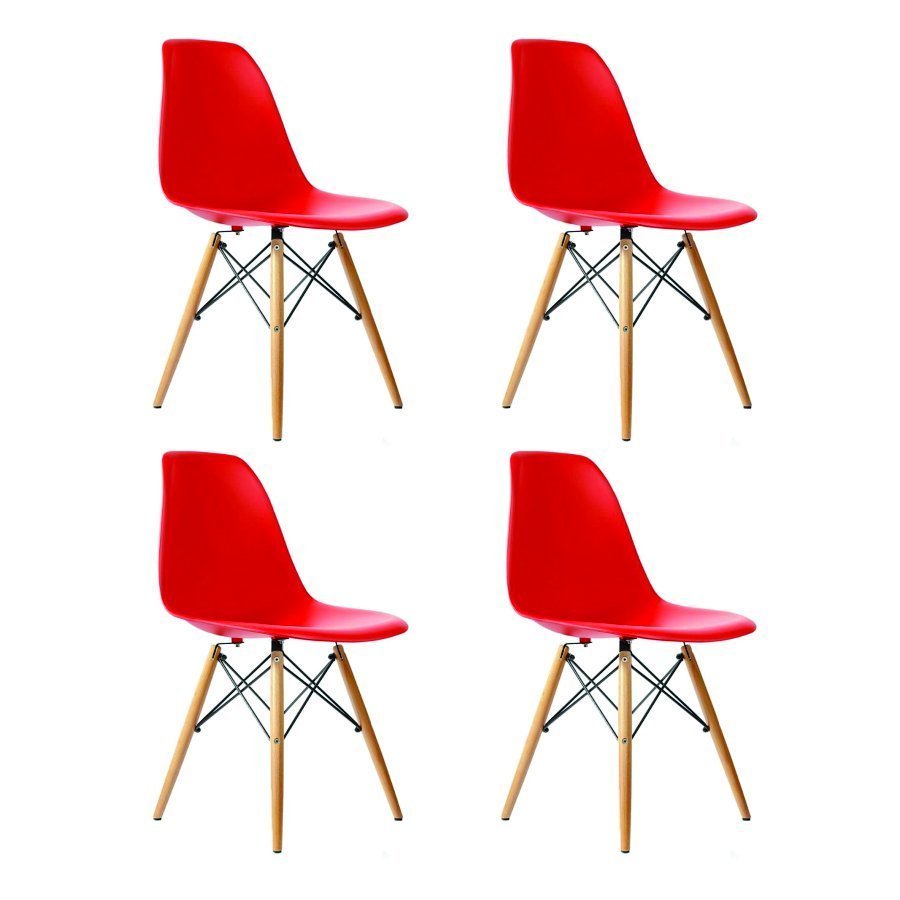 Kit 4 Cadeiras Charles Eames Eiffel Wood Design - Vermelha