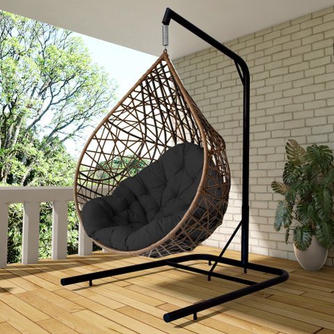 Cadeira Balanço Ninho Suspenso Gota Tramado com Suporte e Almofada Impermeável