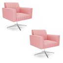 Ver imagem 1 de Kit 2 Poltronas Giratória Viena Gomada Suede Rosê Base Cromada - D’Rossi