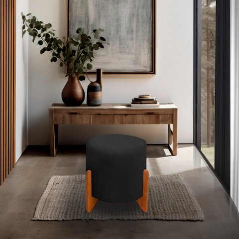 Banqueta Puff Thor Luxo Madeira Maciça:preto