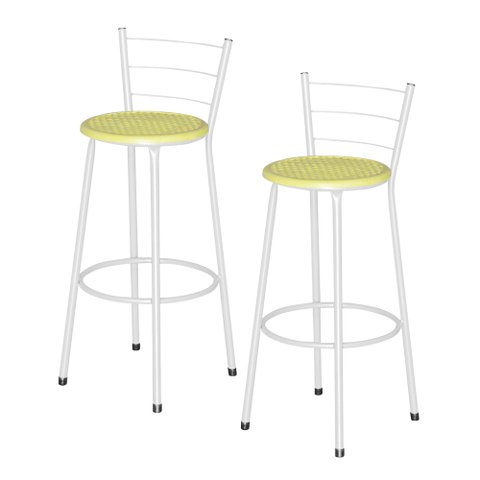 2 Banquetas Alta Epoxi Branca Retro:amarelo