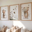 Ver imagem 1 de Kit 3 Quadros Decorativos Infantil | Jardim e Floresl - Ursinho NO2 - 40x60 - Moldura Madeira