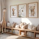 Ver imagem 2 de Kit 3 Quadros Decorativos Infantil | Jardim e Floresl - Ursinho NO2 - 40x60 - Moldura Madeira