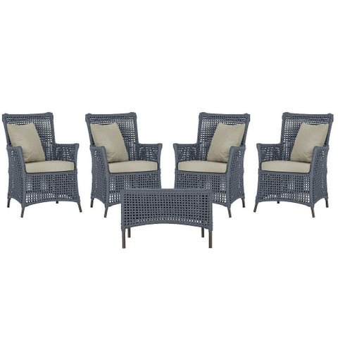 4 Poltronas e 1 Mesa Igapó Alumínio Marrom Corda Náutica E7 Prata