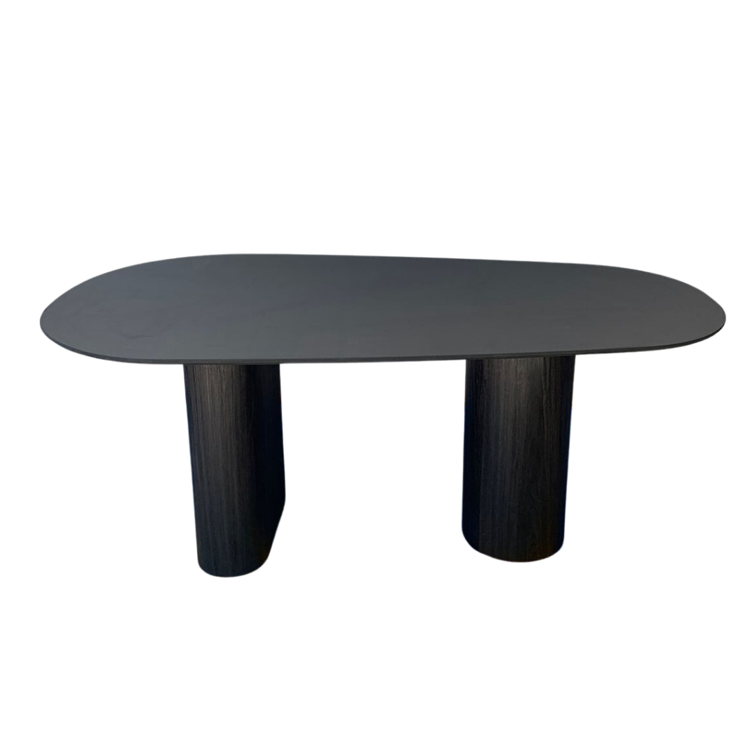 Mesa de Jantar Orgânica 244x137cm com duas bases Cor Ébano Modelar Moveis