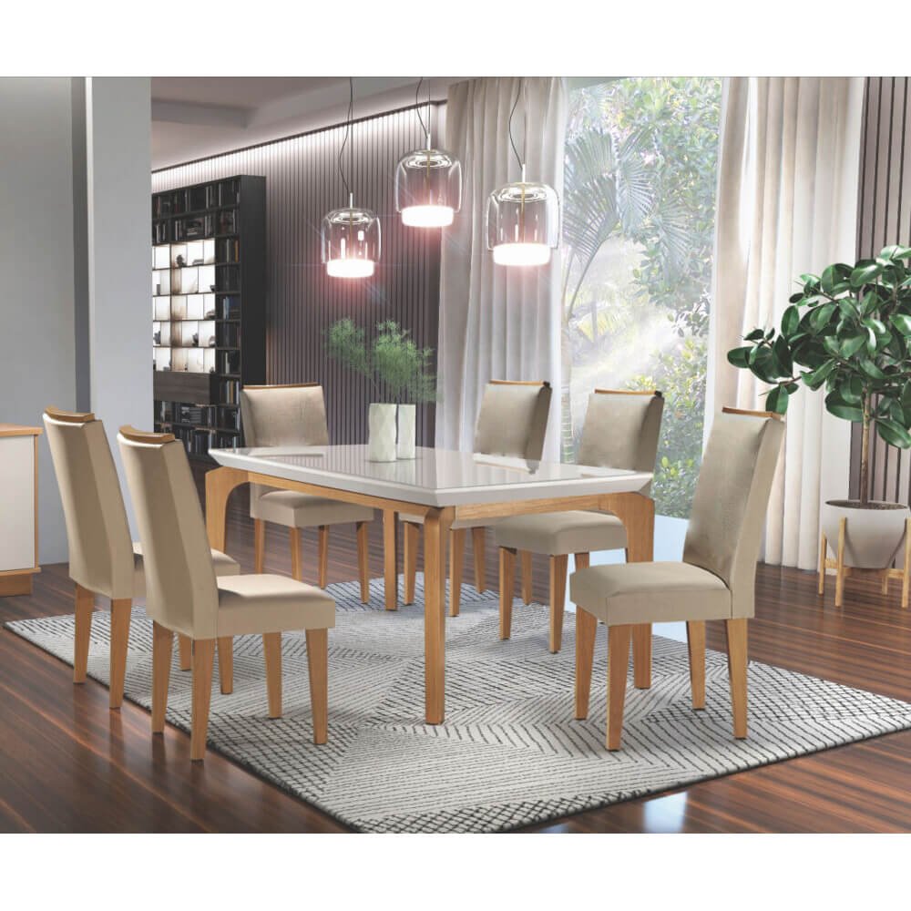 Mesa de Jantar Londrina com 6 Cadeiras Imbuia Off White Rufato