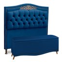 Ver imagem 1 de Cabeceira e Calçadeira Baú Cama Box Casal Queen Size Belize 160cm Luxor Azul Marinho - Desk