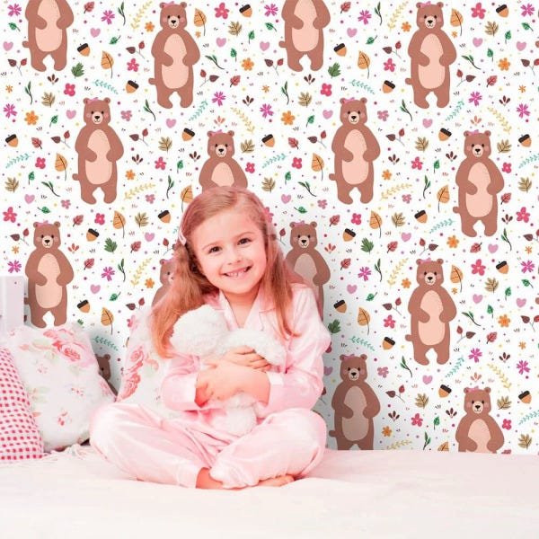Papel de Parede Bear Cute Girl  - 0,60 x 3,00 metros - 2