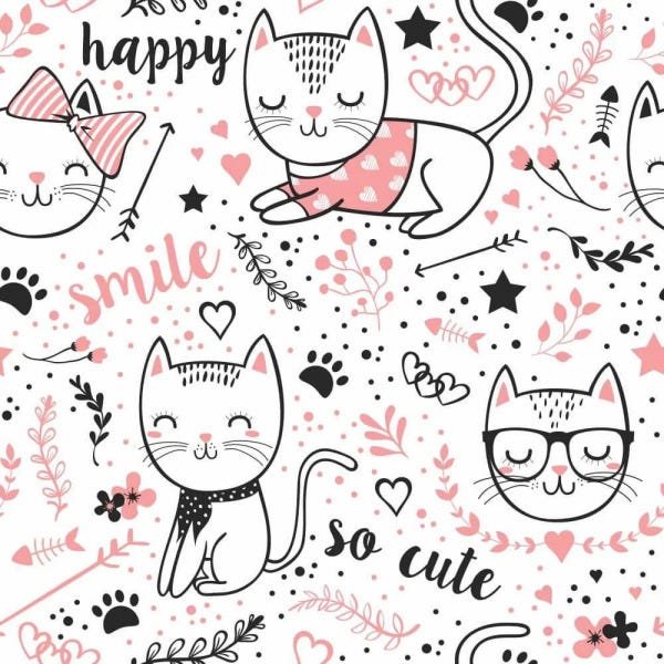 Papel de Parede Cats Ilustra - 0,58 x 2,50 metros - 1