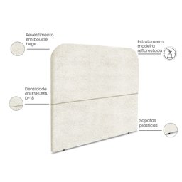 Cabeceira Estofada Casal Alana 140cm Boucle Bege com Frame - 4