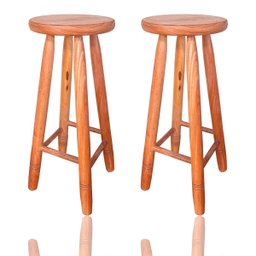 2 Banquetas Envernizada Balcão Madeira Maciça Alta 70cm - 1