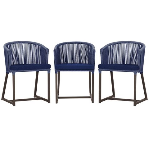 3 Cadeiras de Jantar Área Noronha em Alumínio com Pintura Marrom Corda Náutica E10 Trama Original