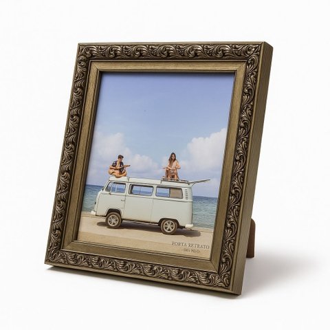 Porta Retrato Madeira Moldura Bronze Texturizado Folhagens Luxo 20x25 - Quadri Molduras