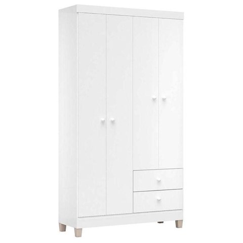 Quarto de Bebê 4 Portas com Gaveteiro Ternura Baby e Berço Lila Branco Brilho com Colchão Gazin