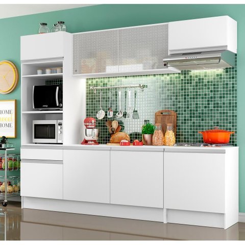 Cozinha Topazio com Armário Balcão Tampo Branco Madesa