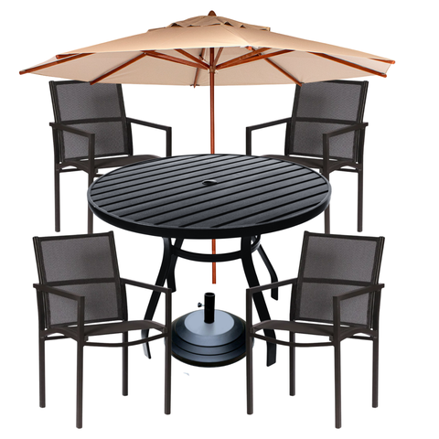 Jogo de Mesa Aluminio 1,20m + 4 Cadeiras Tela Sling Jardim Piscina Lazer