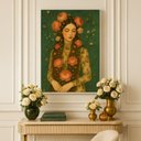 Ver imagem 3 de Quadro Canvas Mulher Ruiva Vintage Flores 90x60 Mold Branca