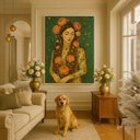 Ver imagem 1 de Quadro Canvas Mulher Ruiva Vintage Flores 90x60 Mold Branca