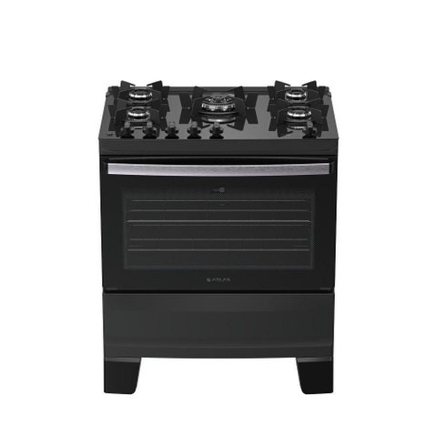 Fogão 5 Bocas Atlas Agile Up Glass Automático Mesa de Vidro Preto Bivolt
