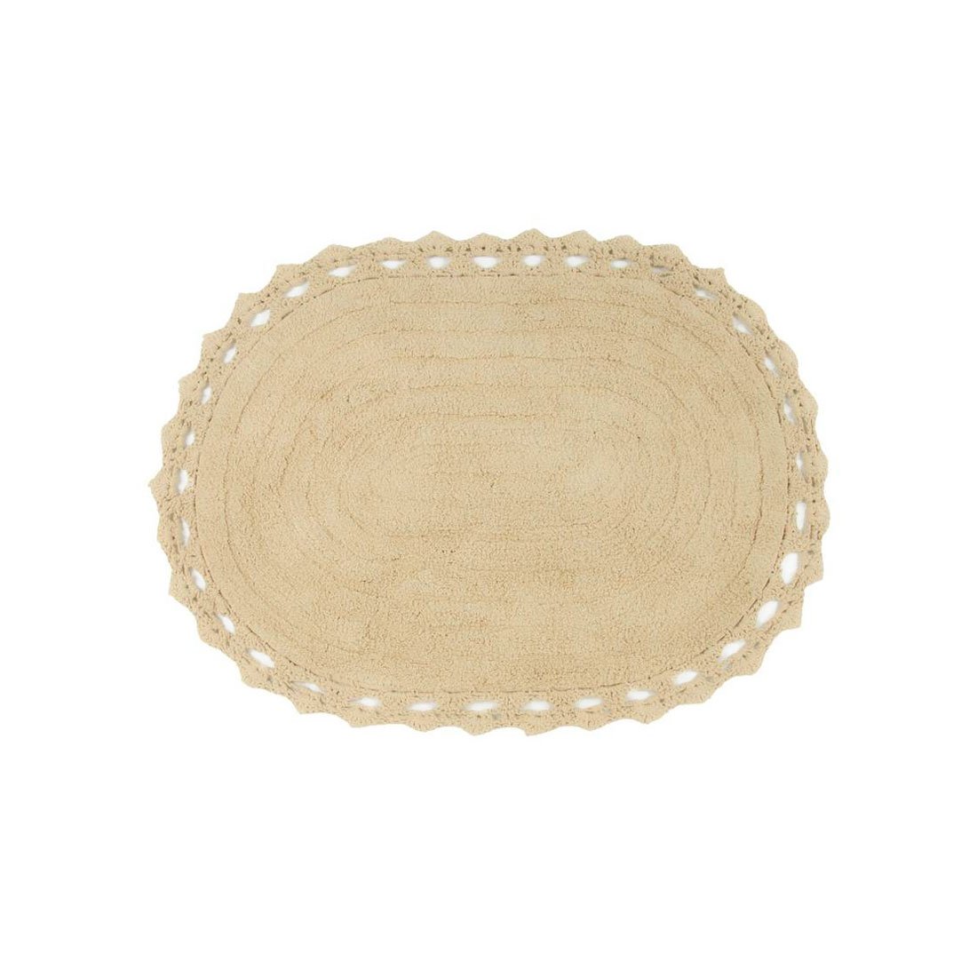 Tapete de Banheiro Quarto Oval Algodao Croche 70cm Bege 2un - 4