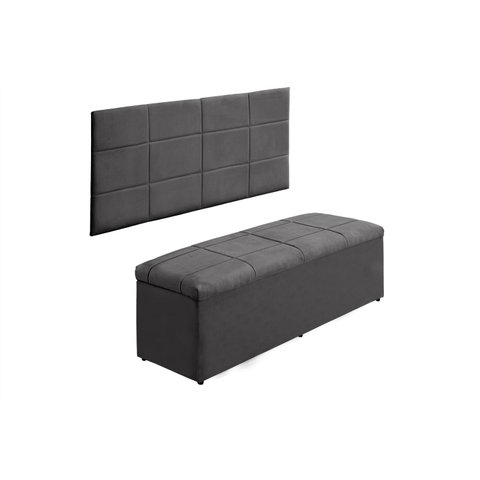 Kit Calçadeira e Painel Raissa 100 cm Suede Cinza