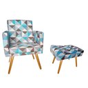 Ver imagem 1 de Kit Poltrona Decorativa Bia + Puff Retangular Suede Triângulo Azul Pés Madeira Ms Decor