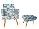 Ver imagem 1 de Kit Poltrona Decorativa Bia + Puff Retangular Suede Triângulo Azul Pés Madeira Ms Decor