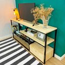 Ver imagem 2 de Rack de TV Style Industrial de Ferro e Madeira 1 Nicho Uno com Gaveta Natural e Preto