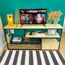 Ver imagem 1 de Rack de TV Style Industrial de Ferro e Madeira 1 Nicho Uno com Gaveta Natural e Preto