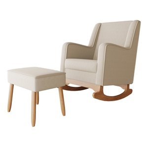 Cadeira Poltrona de Amamentação e Balanço Áquila C/ Puff Off White - Anjo de Casa Bege Liso