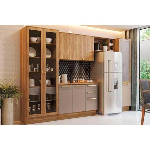 Kit Cozinha Modulada 6 Peças Botanic (2aéreos+1balcão+1cristaleira+1paneleiro+1complemento) M661