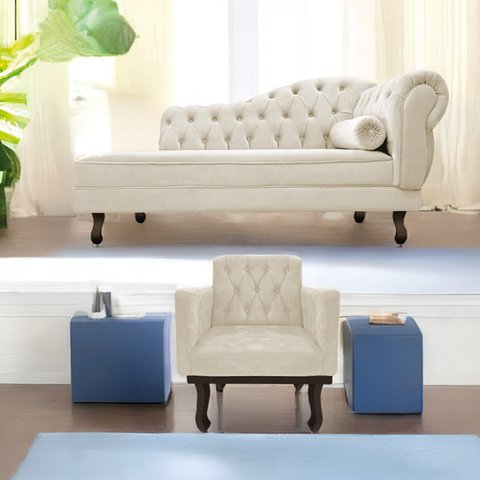 Kit Diva Recamier Diana 140cm Lado Esquerdo e 01 Poltrona Classic Suede - Doce Sonho Móveis RECAMIER