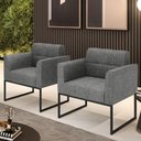 Ver mais imagens de Kit 2 Poltronas Elisa Linho Cinza A05 Base Metálica Industrial Preto - D'Rossi