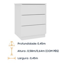 Mesa de Cabeceira 3 Gavetas 45cm Veronna Branco - 5 Mesa de Cabeceira 3 Gavetas 45cm Veronna Branco - 5