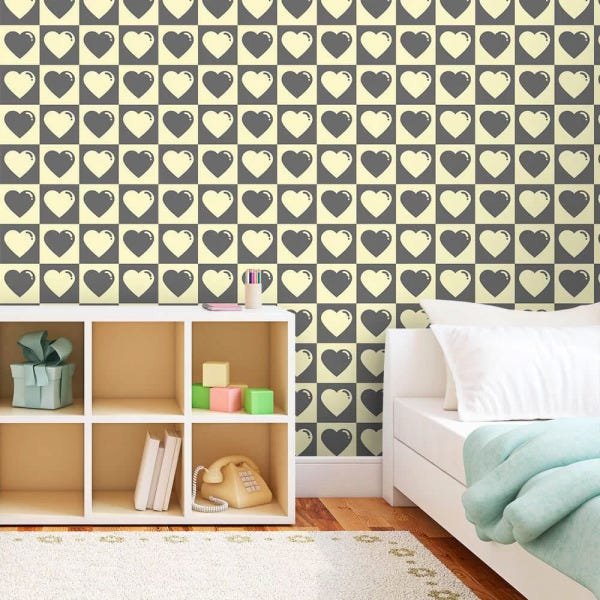 Papel de Parede Corações Cute Dark - 0,58 x 3,00 metros - 2