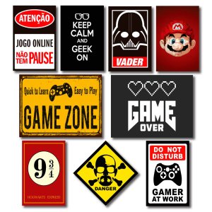 Kit Placas Decorativas Geek Nerd Frases Mdf - 9 Placas
