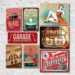 Kit Placas Decorativas Carro Vintage Mdf - 8 Placas - 1