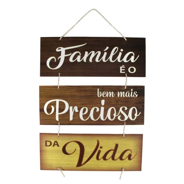 Placa Decorativa Frases Família Mdf Com Corda 70x40 Cm - 1