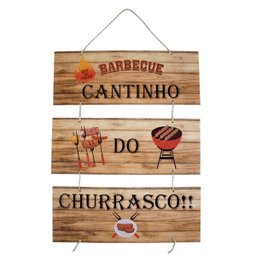 Placa Decorativa Cantinho Churrasco Mdf Com Corda 70x40 Cm - 1