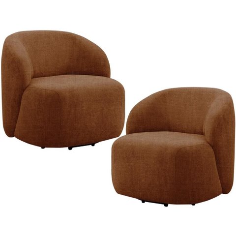 Kit 02 Poltronas Giratórias Orgânica para Sala Living Heidy F04 Linho Tramado Terracota - Lyam